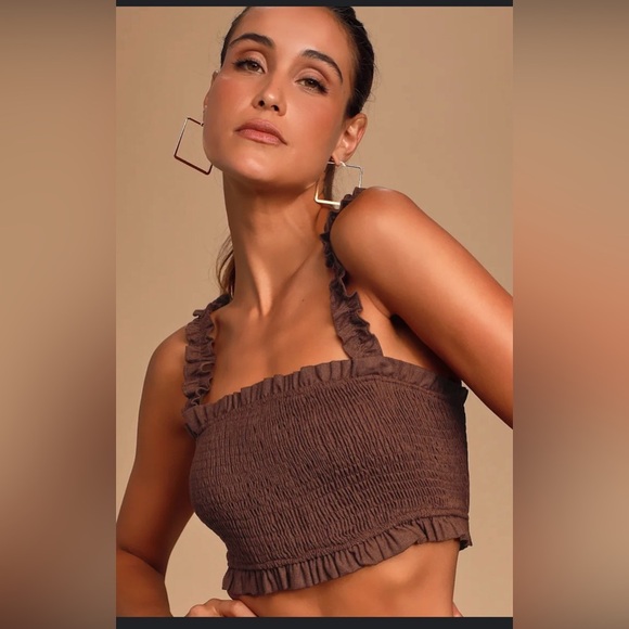 Brown Smocked Crop Top - Picture 1 of 5
